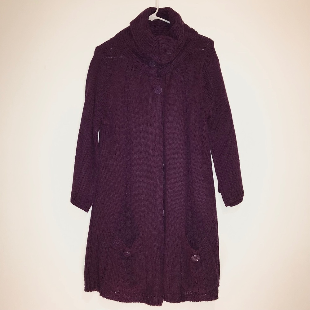 NWT Vintage Caren Sport Purple Cable Knit Cardigan 2X Plus Long Funnel Neck New